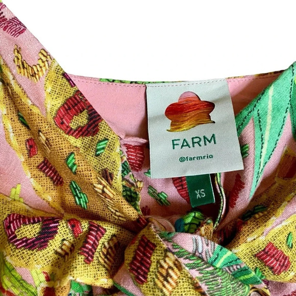 Farm Rio Pink Tropical Fruits Puff Sleeve Sweetheart Mini Dress XS - Picture 14 of 16